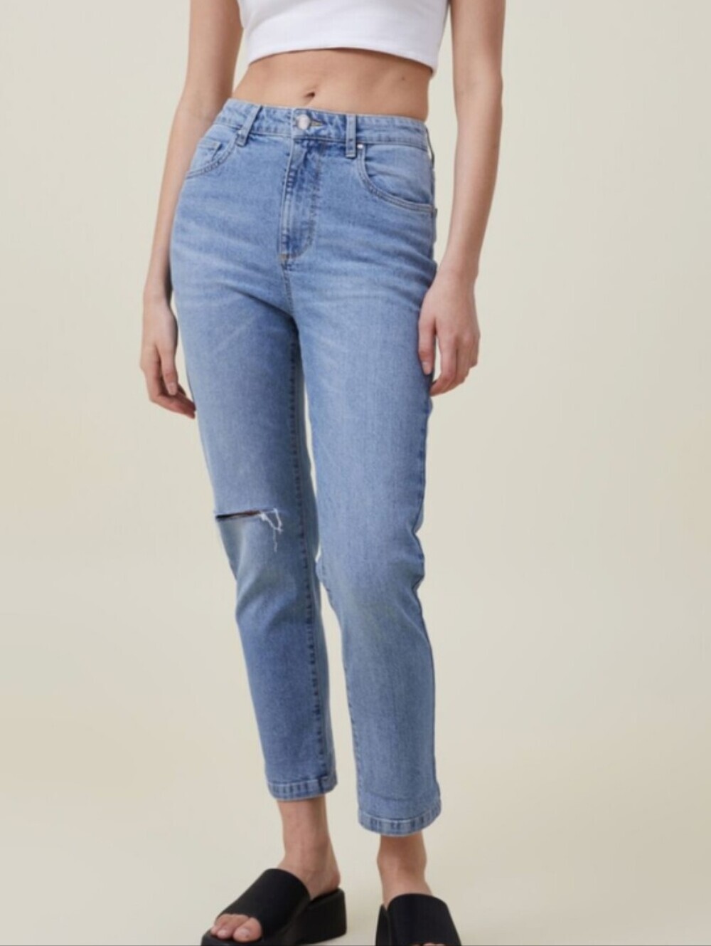 Cotton On Light Wash Distressed Mom Jean